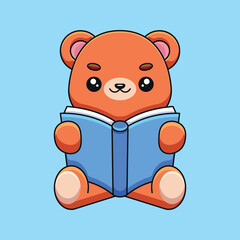 cute bear reading book cartoon mascot doodle art hand drawn concept vector kawaii icon illustration