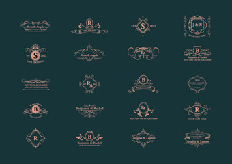 Big Set Of Wedding Monogram Logos Collection, Hand Drawn Modern Minimalistic And Floral Templates For Invitation Cards, Save The Date, Elegant Identity For Restaurant, Boutique, Café In Vector