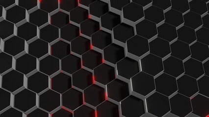 3d render Waving geometric metal shine hexagon background