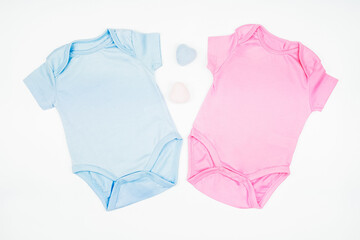Two blank baby bodysuits  mock up, newborn twin bodysuit mockup