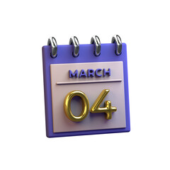 04 March monthly calendar 3D rendering