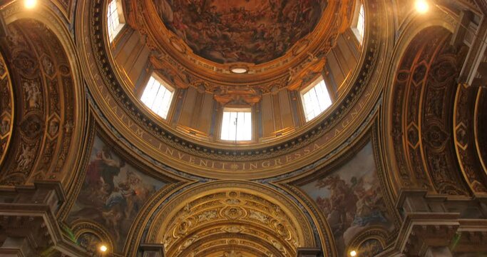 Sant'Agnese Church Interior And Frescoed Cupola In Piazza Navona, Rome, Italy. - low angle