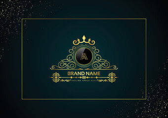 Fototapeta na wymiar Letter A Gold Luxury Crown Logo Concept, Royal Premium Logo Template Vector.