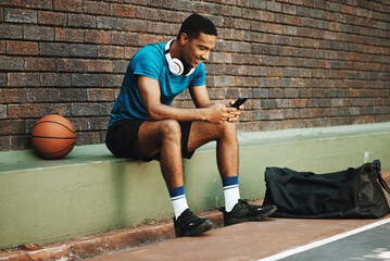 Man, basketball player or phone for social media app, health data analysis or motivation training...