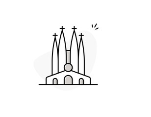 Sagrada Familia Cathedral at Barcelona, Spain, vector live stroke icon. International landmark and tourism symbol.