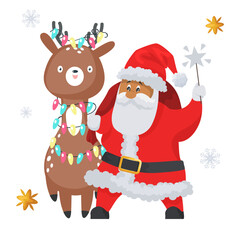 Funny Santa Claus and Christmas reindeer vector