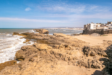 View of the wild coast of the Atlantic Ocean in Essouira, Morocco