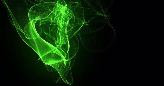 Abstract background with green beautiful smoke from waves and lines energy hi-tech magic laser neon with glow effect. Screensaver beautiful video animation in high resolution 4k