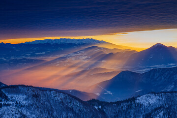 Naklejka na ściany i meble Sunrise on the ridge of the Mala Fatra, Slovakia.