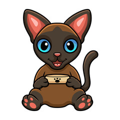 Cute tonkinese cat cartoon holding food bowl