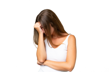 Young pretty woman over isolated background with headache