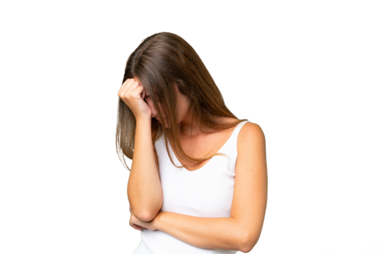 Young pretty woman over isolated background with headache