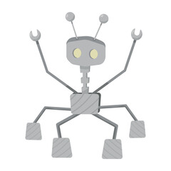 Planetoid in cartoon style. Funny space technology. Mars rover, Lunar rover. Device for exploring the surface of the planet. Kids illustration about space. Space Day