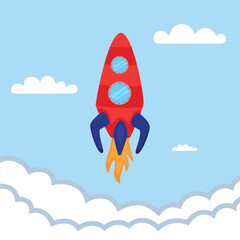 Rocket takes off into the sky. Vector illustration