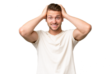 Young blonde caucasian man over isolated background doing nervous gesture