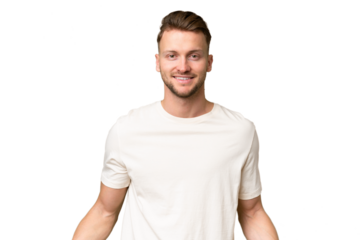 Young blonde caucasian man over isolated background happy and smiling