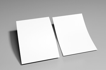 Blank a4 flyer or poster isolated on grey background to replace design. 3d rendering	