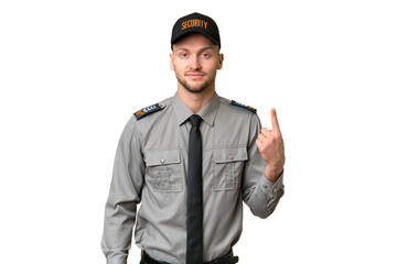 Young security caucasian man over isolated background pointing with the index finger a great idea