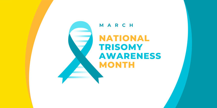 National trisomy awareness month. Vector web banner, poster, card for social media, networks. Illustration with text National trisomy awareness month, march. Ribbon and dna on a white background.