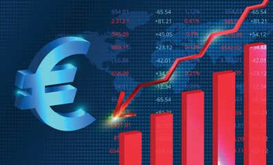 Decrease in Euro rate.Global euro currency value fluctuation concept.Graph with euro sign