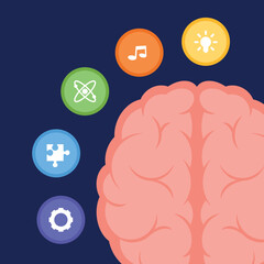 Brain and icons with brain functions