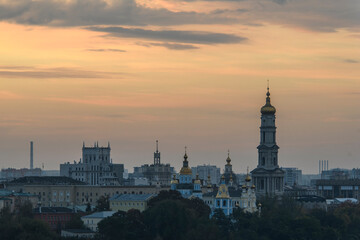 Panorama of the central part of Kharkiv with the Dormition Cathedral in center of Kharkiv, Ukraine, September 30, 2022