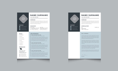 Professional Resume CV Template with Vector  Cover Letter Design for Business Job Applications