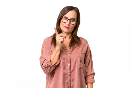 Middle-aged caucasian woman over isolated background frustrated and pointing to the front - Powered by Adobe