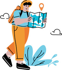 Man searching for place with map