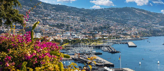 cityscape of Funchal city in Madeira island. Portugal - obrazy, fototapety, plakaty