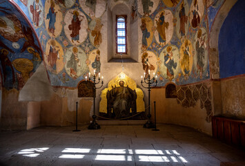colored vintage frescoes in the old monastery church