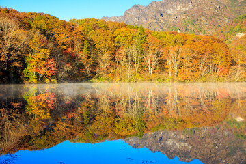 autumn landscape with lake and mountains
