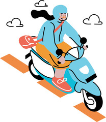 Woman riding touring motorcycle