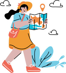 Woman searching for place with map
