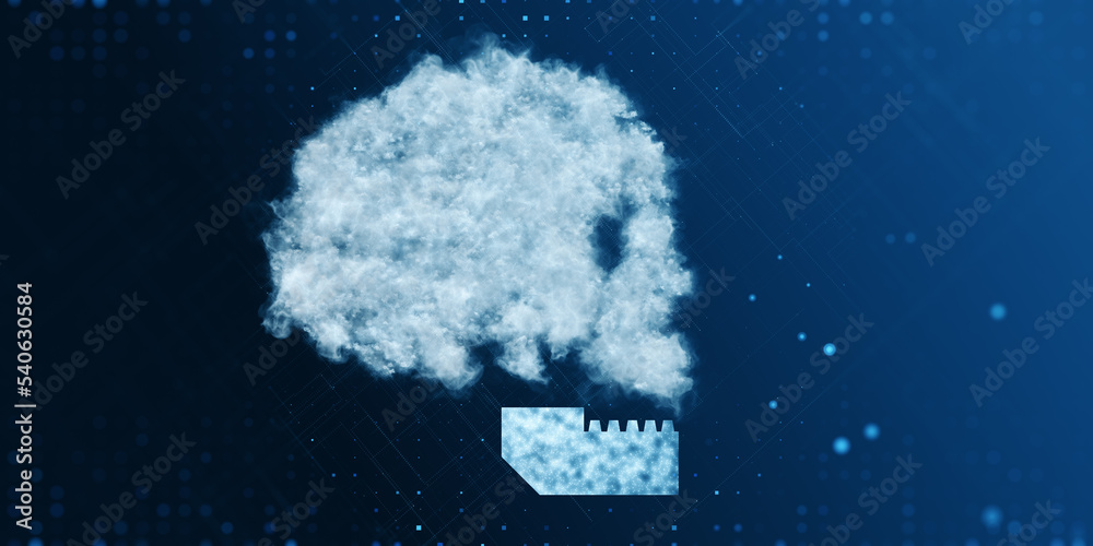 Aufkleber Abstract digital cloud skull on blue background. Cloud computing, hacking and data theft concept. 3D Rendering.