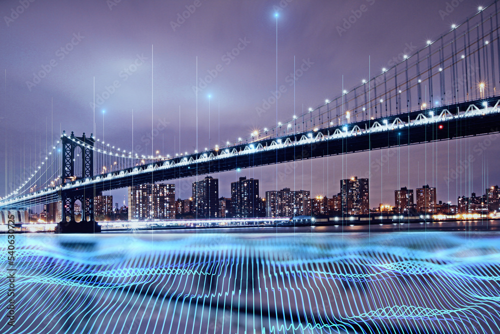 Poster creative digital night city backdrop. connect and abstract smart network concept. double exposure.