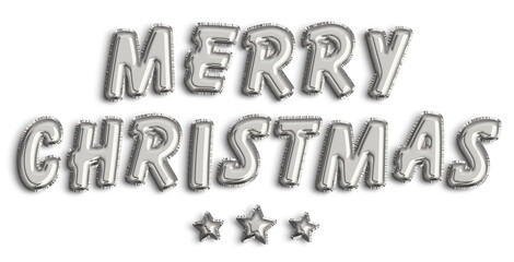 Christmas card greetings with silver foil balloons isolated on transparent background. 3D rendering