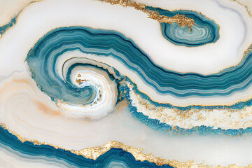abstract background, white and blue marble with gold glitter veins, fake stone texture, painted artificial marbled surface. Fluid Art. 3D rendering
