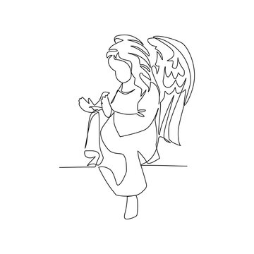 Vector illustration of an angel with a bird drawn in line art style