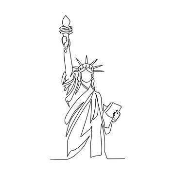 vector illustration of the Statue Of Liberty drawn in line art style