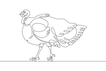 One continuous line.Turkey bird. Holiday symbol. Thanksgiving Day. One continuous line on a white background.