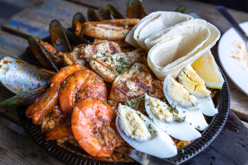 Popular Mexican rice dish Paella Fajita at restaurant
