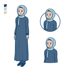 ヒジャブを身につけたアラビア人女性が横を見ているイラスト