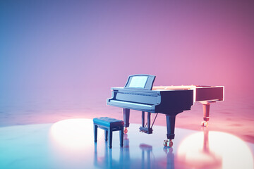 Classic grand piano keyboard in neon spotlight © Photocreo Bednarek