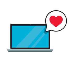 laptop computer with heart bubble chat