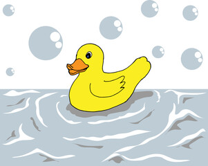 vector yellow toy duck in bubbly water