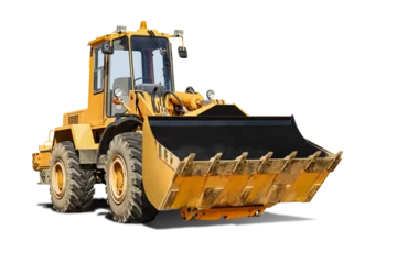  Heavy front loader or bulldozer on a white isolated background. construction machinery. Transportation and movement of bulk materials. Large bucket for earth, sand and gravel. © Anoo