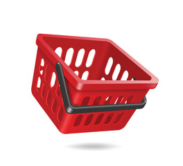 red shopping basket empty on white background