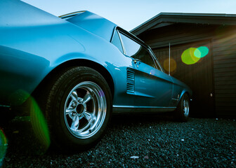 vintage blue mustang car - Powered by Adobe