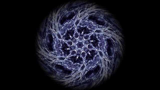 Animation of a beautiful  mandala of purple and blue light turning on a black background, it is a symbol of the  crown chakra